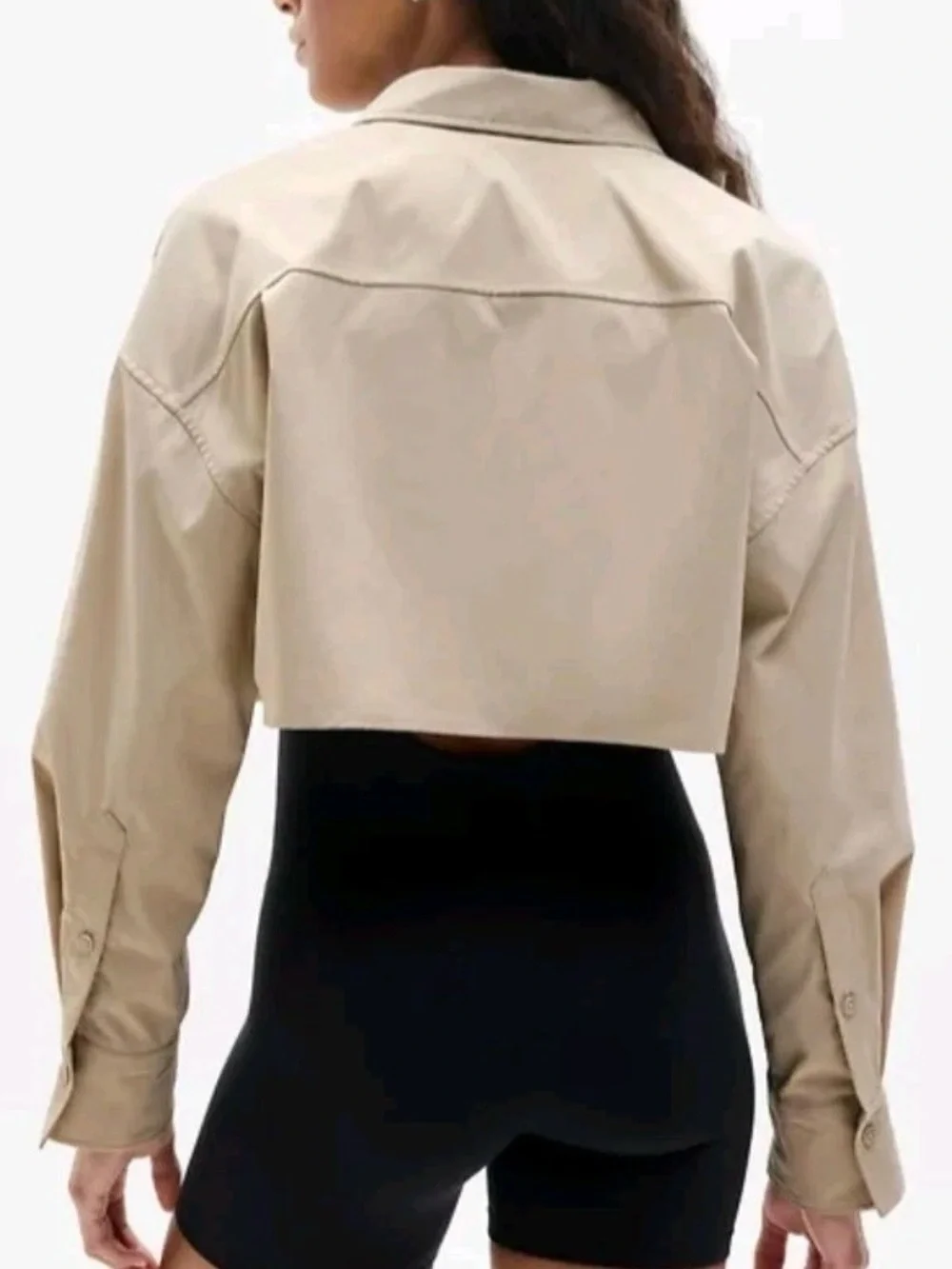 Athleta Midday Ultra Cropped Khaki Button Down Preppy Academia Everyday Boxy - Picture 3 of 9